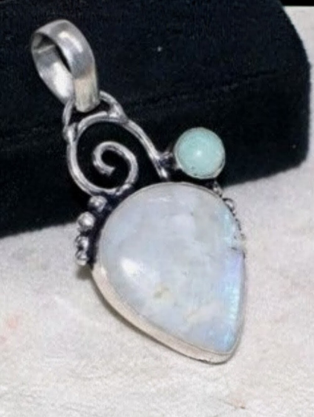 Rainbow Moonstone, Larimar Gemstone 925 Sterling Silver Pendant Necklace